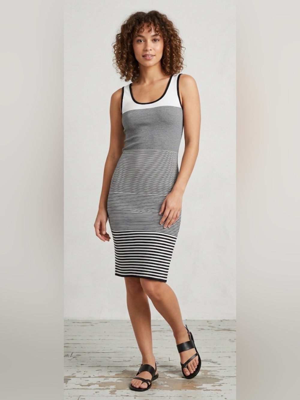NUX Black & White Striped Midi Dress